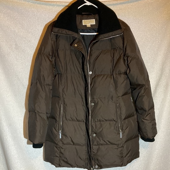 Michael Kors Women’s Puffer Medium Quilted Down Fill Brown Snap Zip Up High Neck - Picture 2 of 10